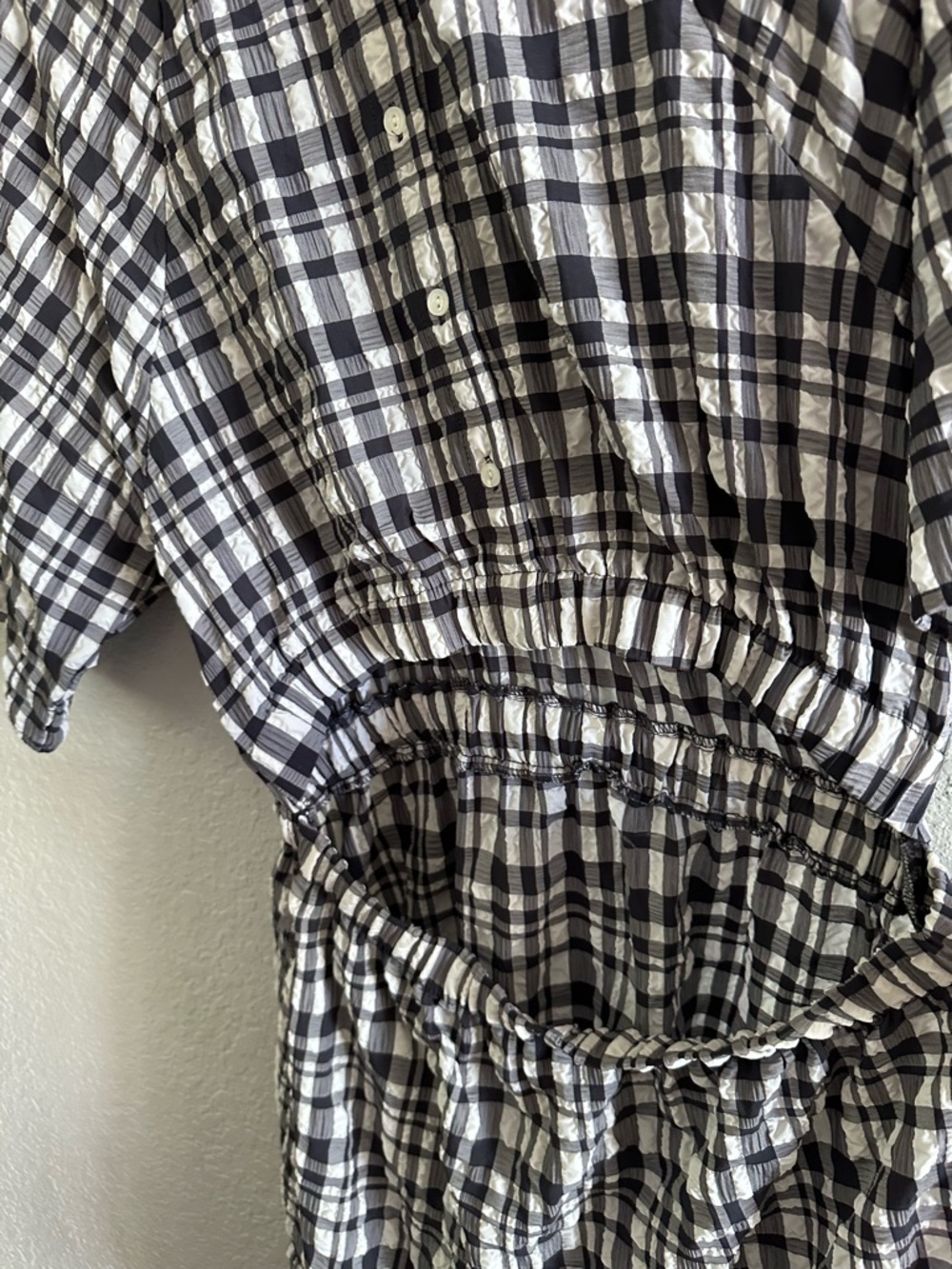 NWT Just Female Hamilton Cut Dress Plaid Seersucker Open Back Midi Dress L - Picture 6 of 12